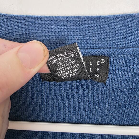 Carole Little Blue 100% Italian Merino Wool Ruffle Preppy Cardigan Size Medium - Picture 5 of 8